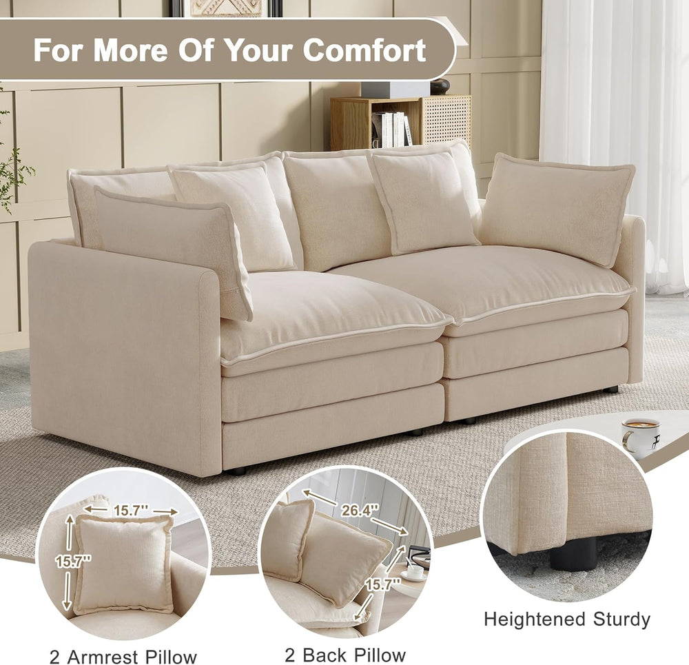 Modular Sectional Sofa, 76.7 Inch I-Shaped Cloud Sofa with Deep Seat Comforta...