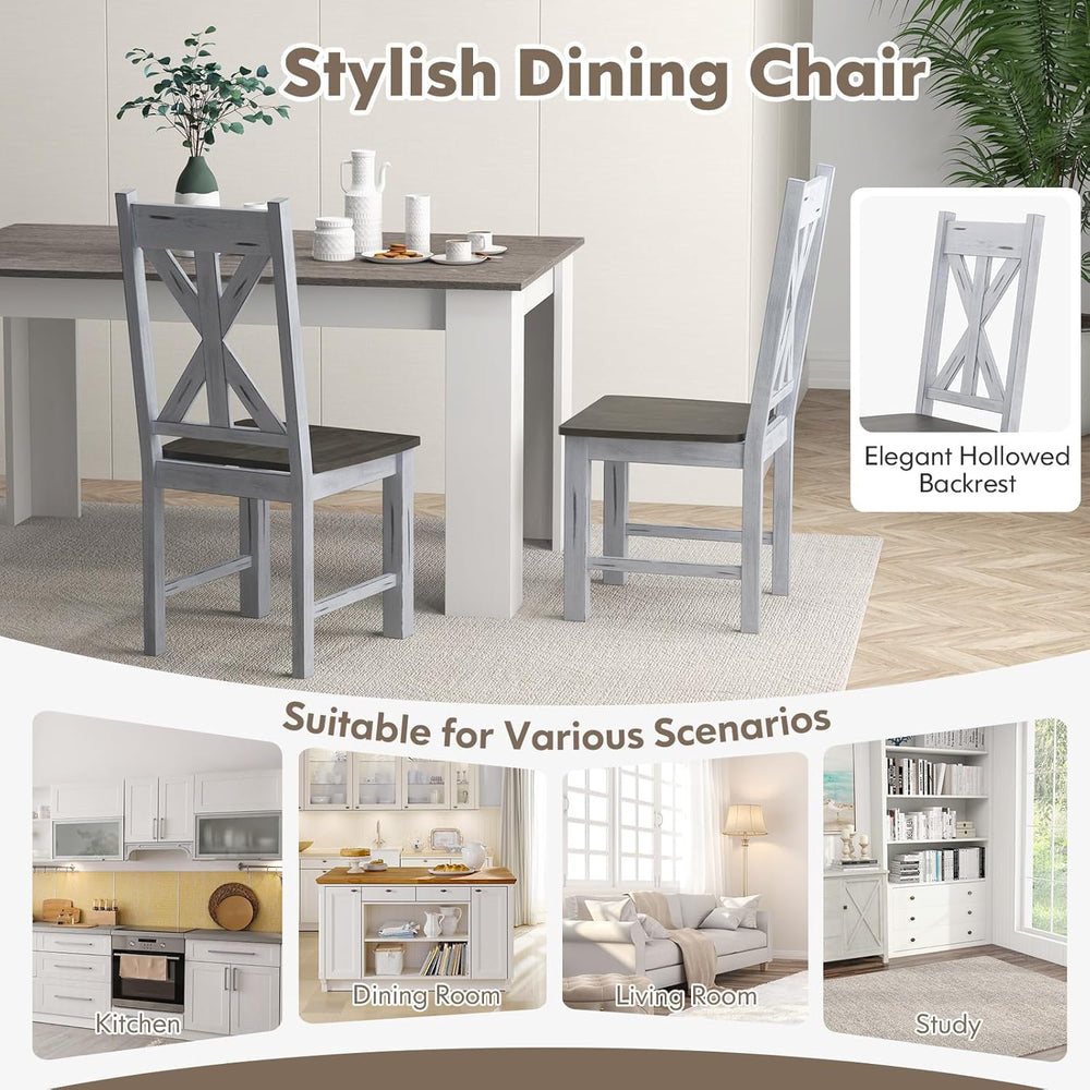 Giantex Retro Wooden Dining Chairs Set of 4, Farmhouse Kitchen Chairs w/Rubbe...