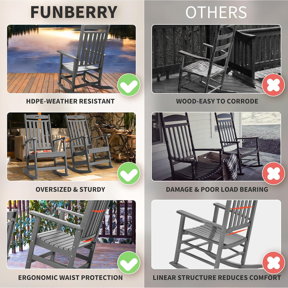 FUNBERRY Oversized Outdoor Rocking Chair, Poly Lumber Rocker, Patio Rockers |...