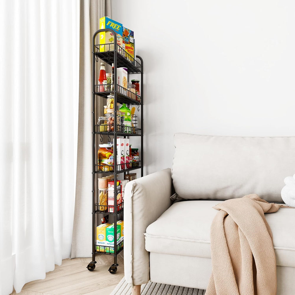 Slim Rolling Storage Cart with Wheels, Metal 6 Tier Spice Rack Mobile Shelvin...