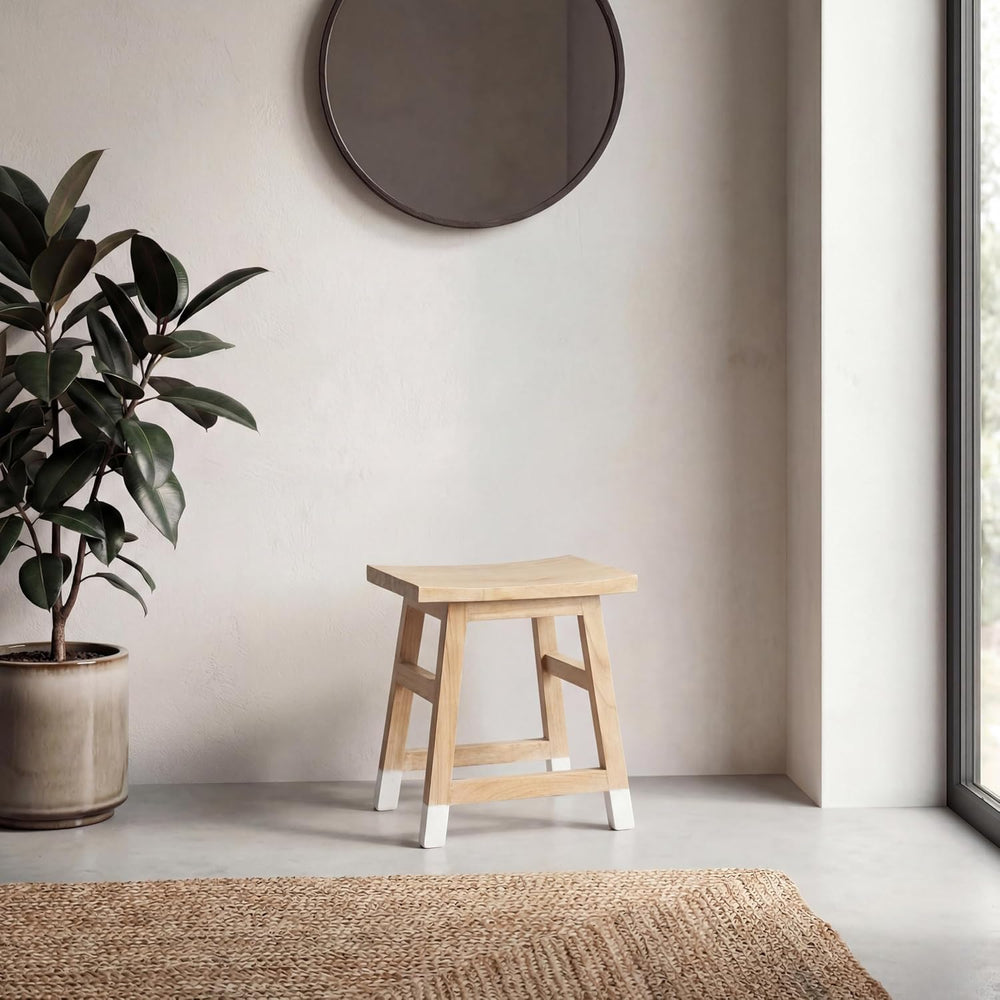 JONATHAN Y Finesse Handcrafted Solid Wood Accent Stool, 18" Backless Van...