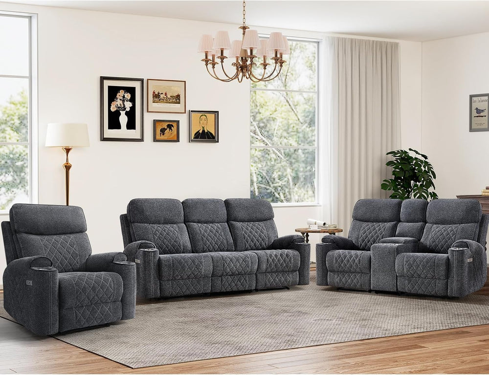 HAOMARKETS 3-Piece Power Recliner Sofa Set with Charging Port, Include Single...
