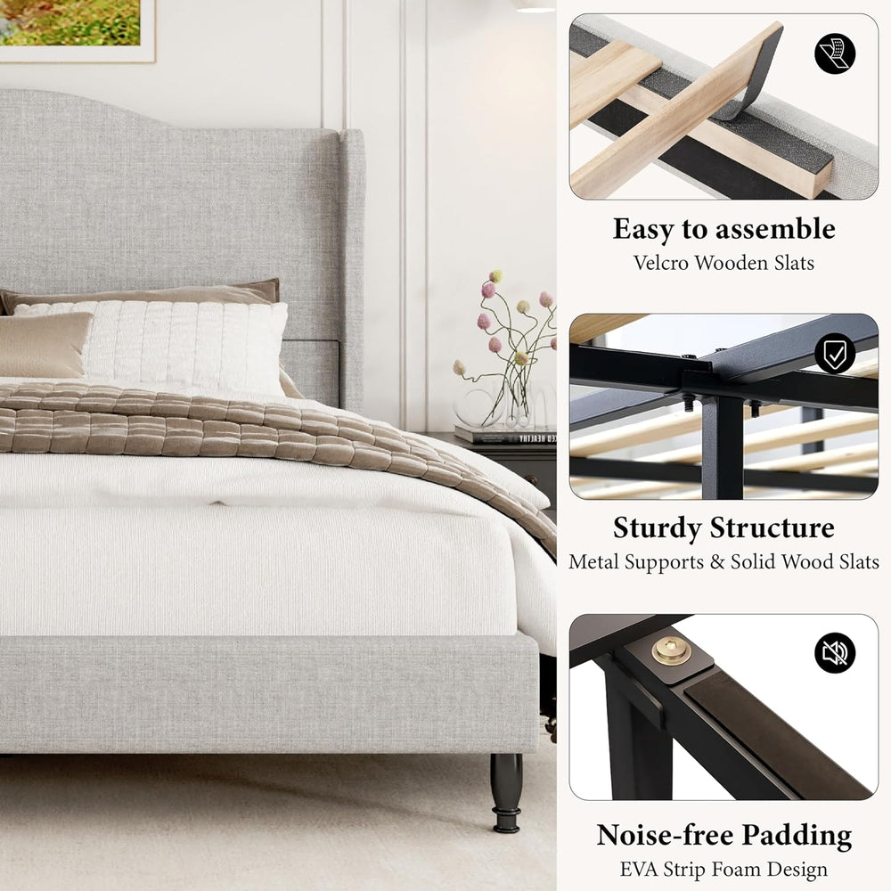 Tall Headboard Queen Bed Frame, Beige