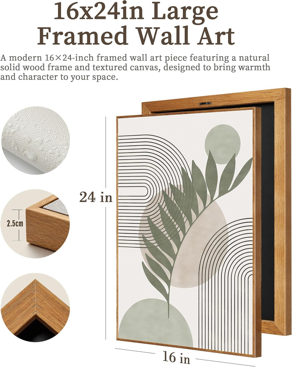 HesenDot 16x24in Boho Sage Green Large Wood Framed Wall Art,Set of 3