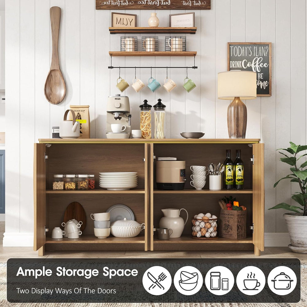 Vabches Fluted Buffet Cabinet with Storage, 3D Ripple Pattern Doors and Curve...