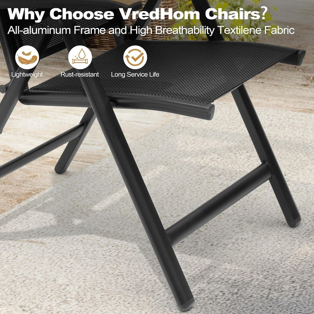Folding Patio Chairs Set of 2, Aluminum High Back Outdoor Recliners with Teak...