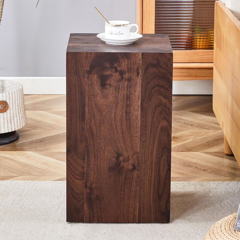 Modern Walnut Wooden End Table for Living Room, MDF Construction Square Sofa ...