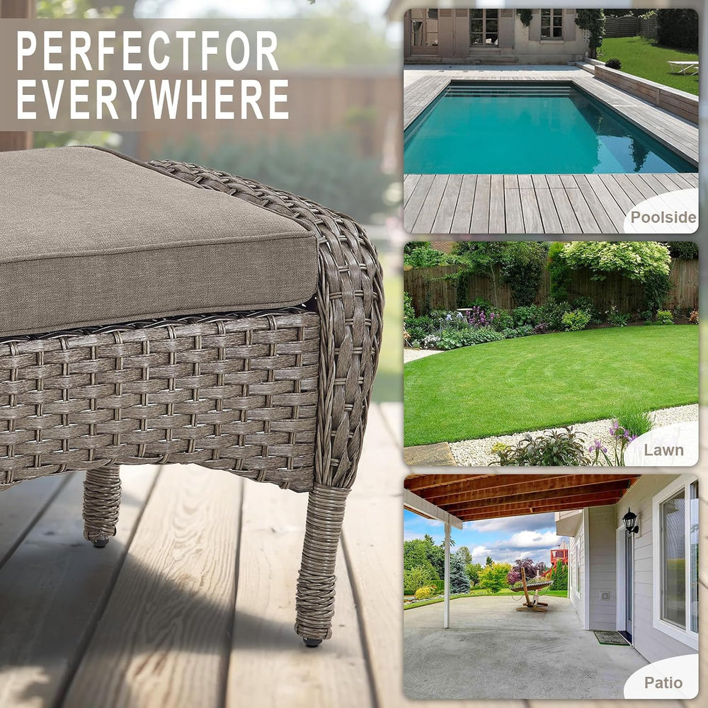 Outdoor Ottomans for Patio Foot Rest - 25 Inch PE Wicker Foot Stool Set of 2 ...