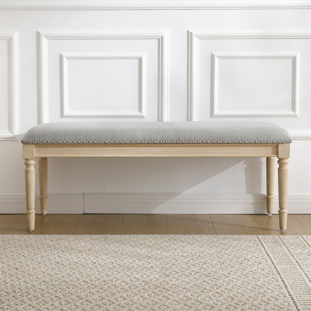 46'' French Country Entryway Bench Wooden Linen Fabric Upholstered Se...