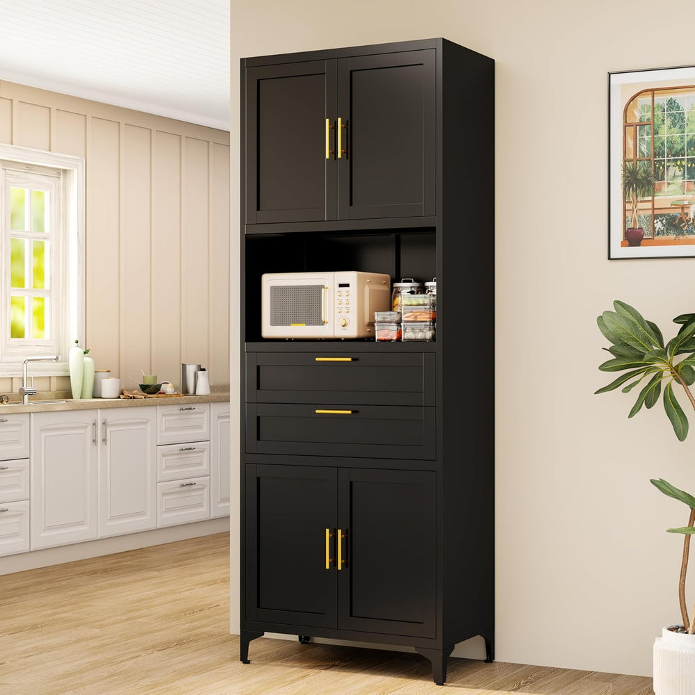 75” Tall Kitchen Pantry Storage Cabinet, Metal Storage Cabinet with 2 Drawers...