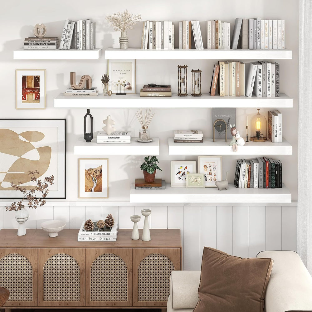 55 Inch Floating Shelves for Wall, 12"D Wood Storage Shelves, White Finish