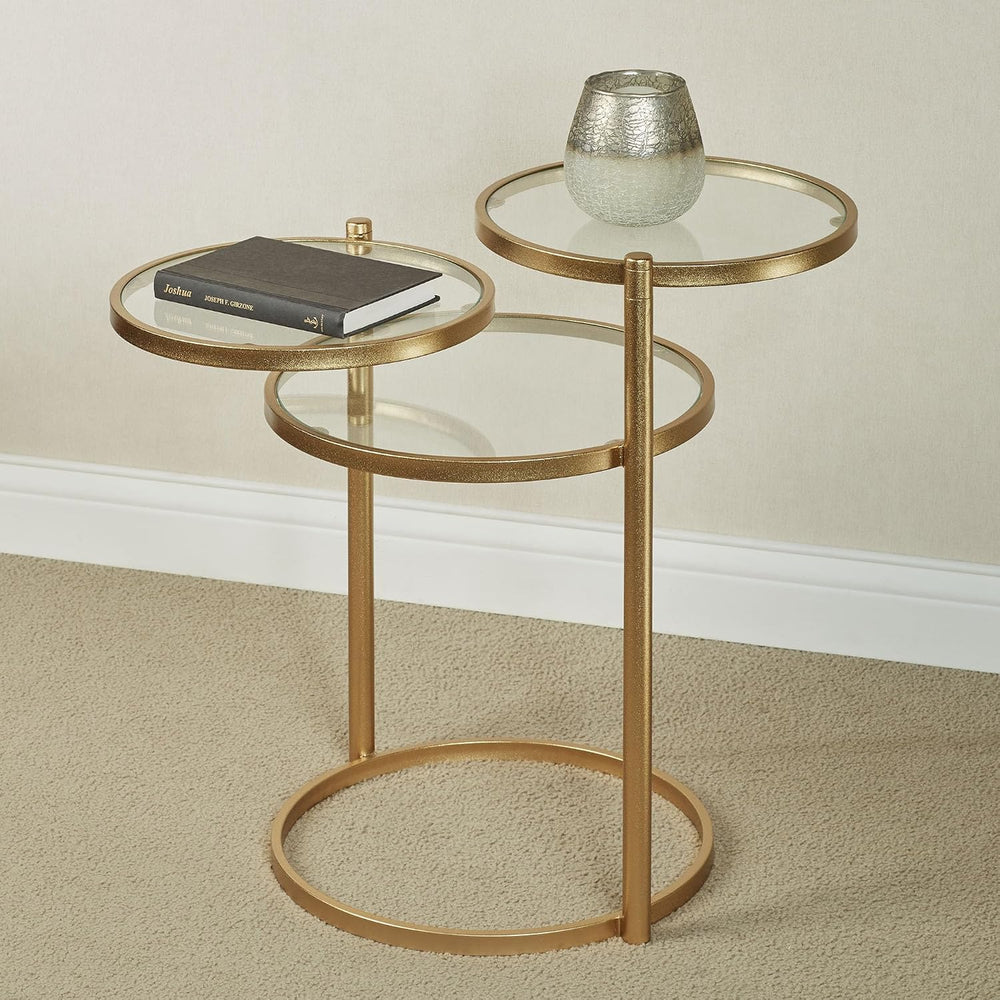 Quincy Adjustable Accent Table | Round, Rotating Clear Glass Tabletops | Thre...