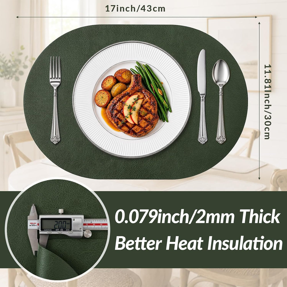 Heat Resistant Oval Placemats Set of 6 Non-Slip, Forest Green