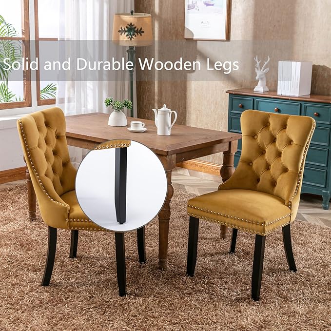 Velvet Dining Chairs Set of 4, Upholstered Dining Room Chairs with Back Ring ...