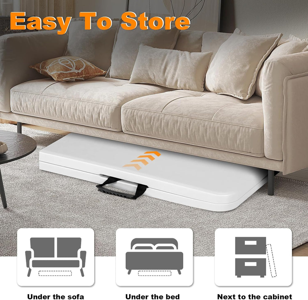 8ft Folding Table, Portable Heavy Duty Plastic Fold-in-Half Utility Table for...