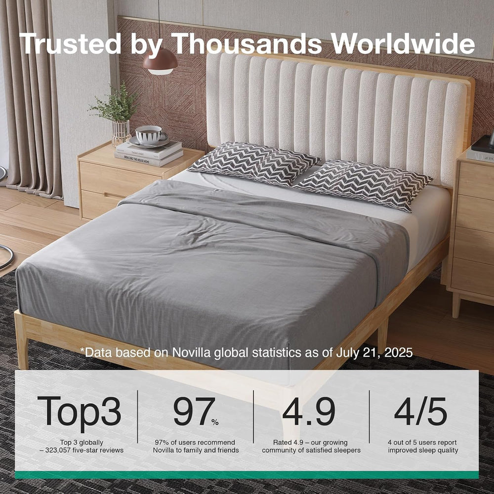 Novilla Queen Size Bed Frame with 3-Level Adjustable Upholstered Headboard