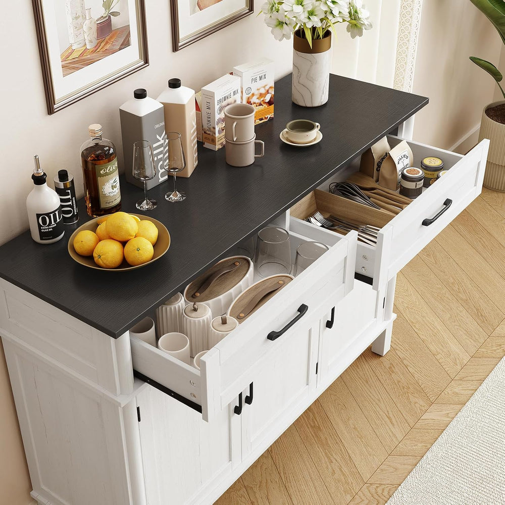 ONBRILL 48 Inch Buffet Cabinet with Storage, Off White&Black