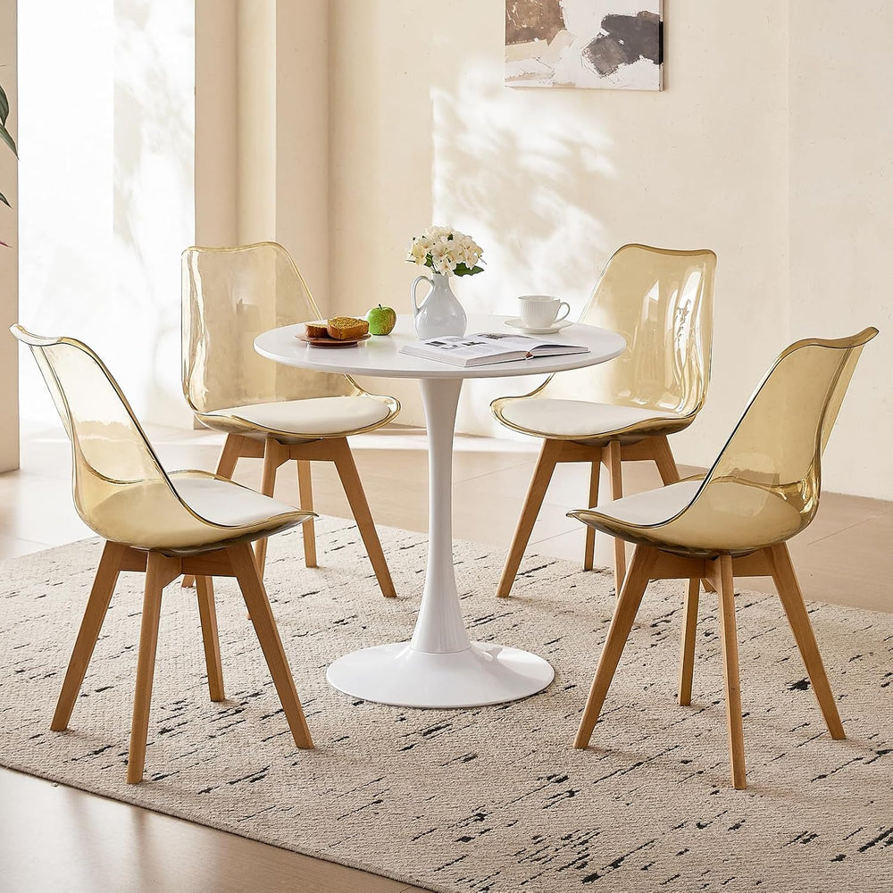 Dining Chairs Set of 4, Acrylic Mid Century Chairs, Light Brown | Clear Acryl...