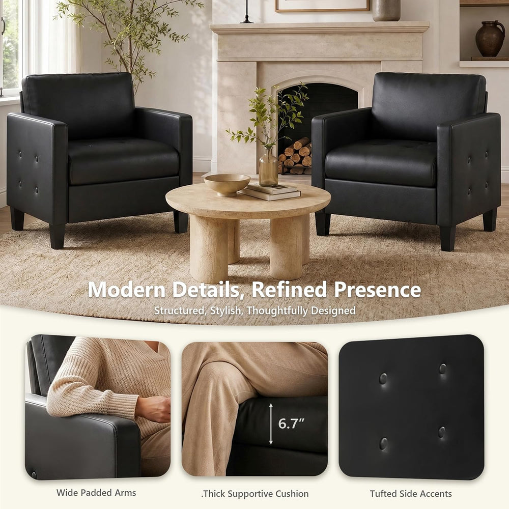 STHOUYN Black Accent Chairs Set of 2, Faux Leather Chair, Mid-Century Modern ...