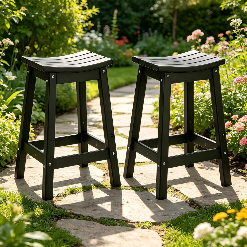 AMILY 24'' HDPE Bar Stool Set of 2, Weather Resistant Outdoor Bar Sto...