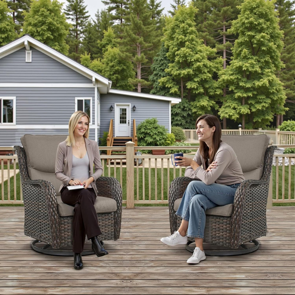 Outdoor Swivel Rocker Patio Chairs with 2 Ottomans - 5" Thick Cushion 4 ...