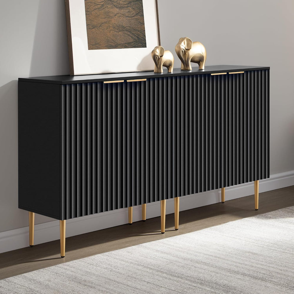 SICOTAS 57"W Modern Sideboard Buffet Cabinet with Adjustable Shelves, Black