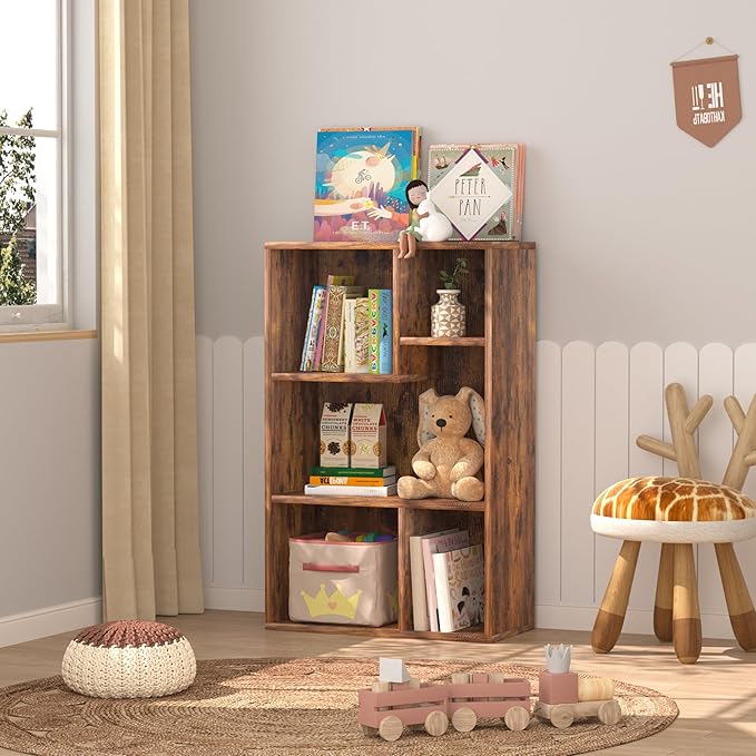 VECELO Modern Bookshelf, 5 Cube Shelf, Fits Tallest Hardcovers, Horizontal Av...