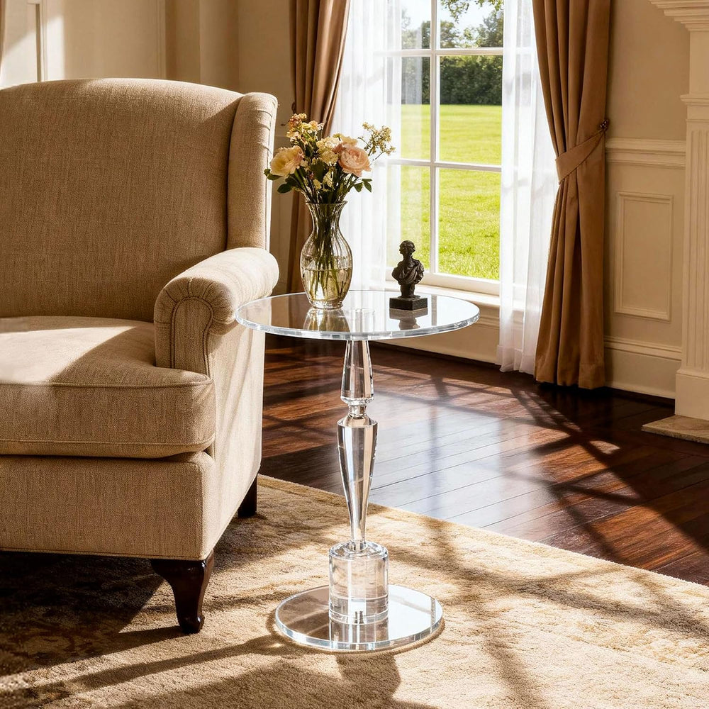 Acrylic Round Side Table, End Table Nightstand Pedestal Table for Living Room...