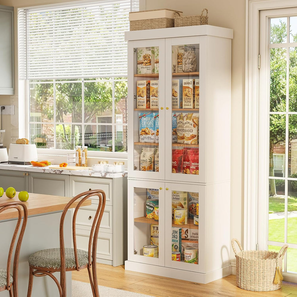 ivaniti 70.8" Tall Farmhouse Kitchen Pantry Cabinet with Glass Doors, Mo...