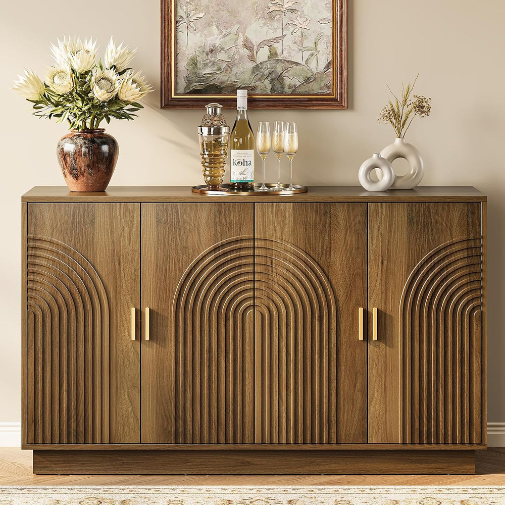 Fluted Sideboard Buffet Cabinet with Storage - 57" Credenza Coffee Bar C...