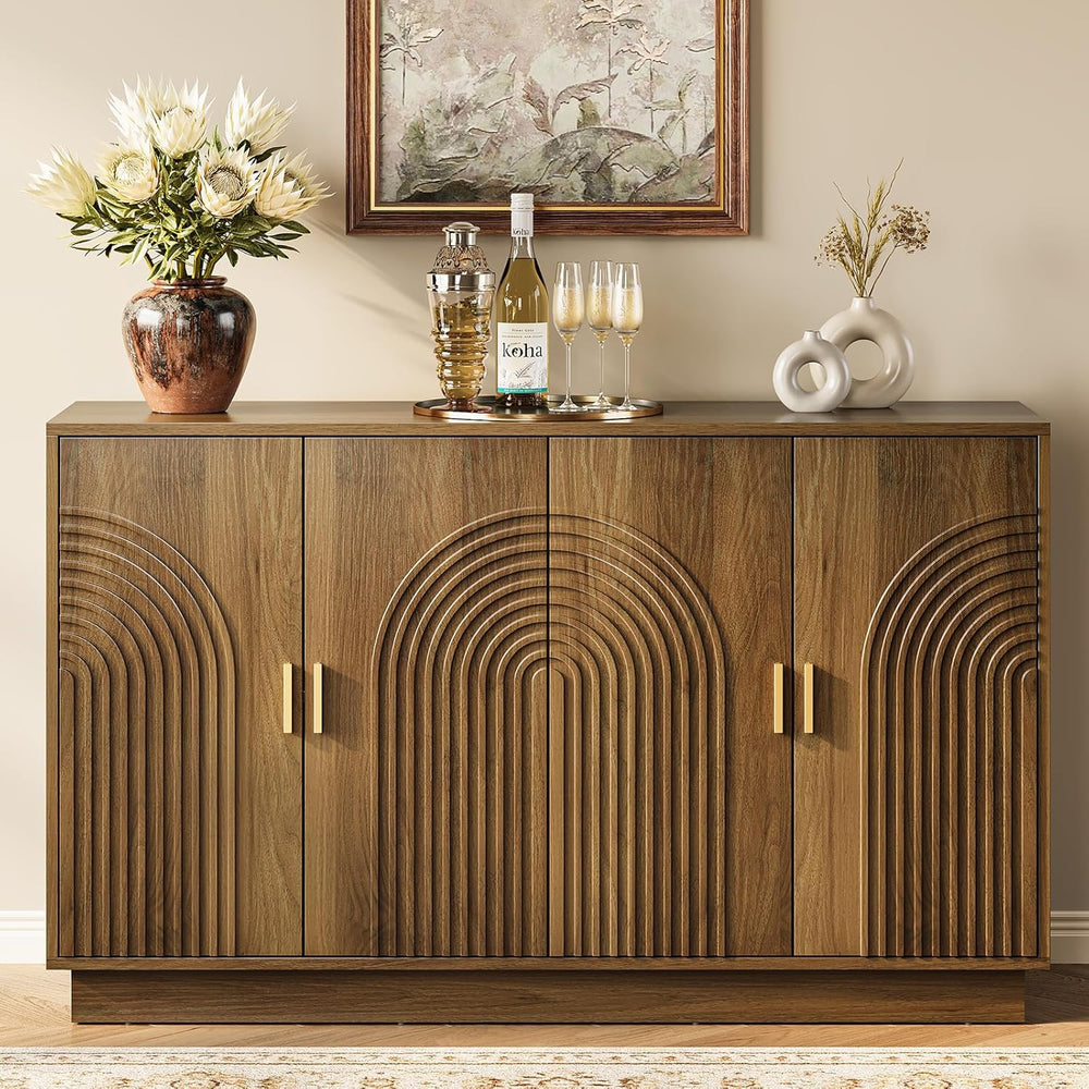 Fluted Sideboard Buffet Cabinet with Storage - 57" Credenza Coffee Bar C...