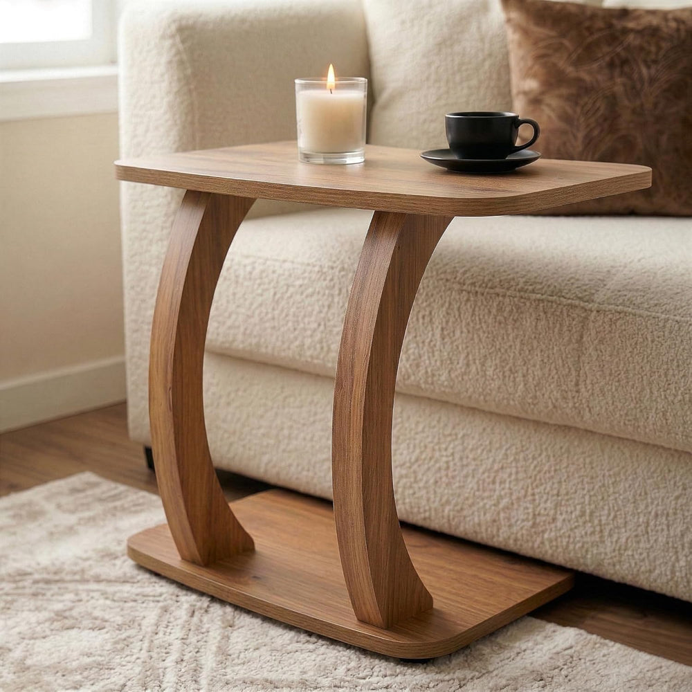 Modern C-Shaped Side Table, Curved Wood End Table for Couch, Sofa & Bed, ...