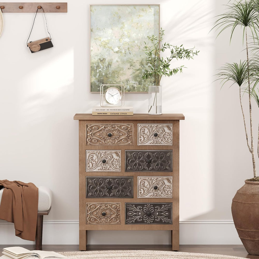 HOMPUS 32'' Tall Wood Storage Cabinet with 8 Drawers for Living Room