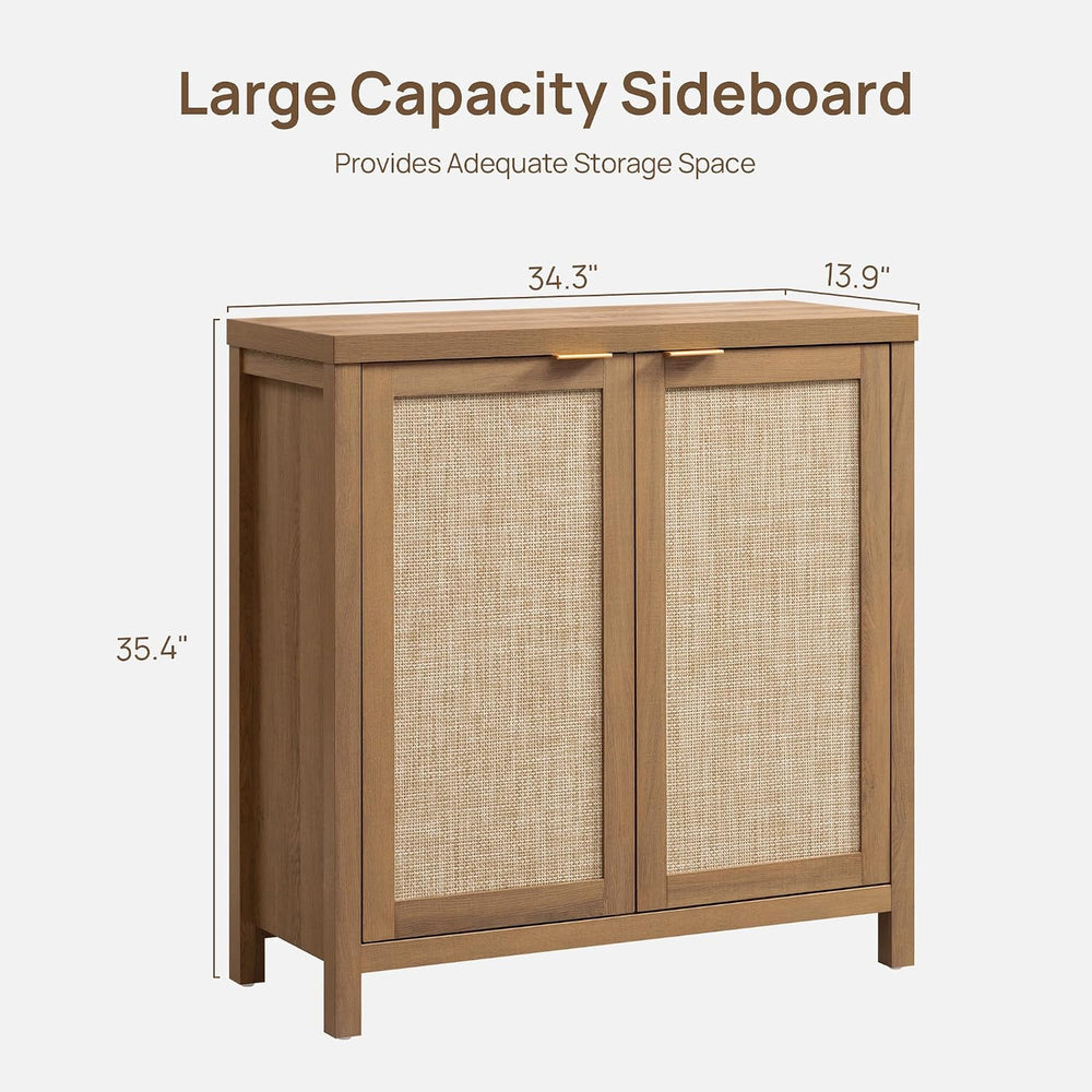 SICOTAS Sideboard Buffet Cabinet with Large Storage - Boho Rattan Credenza Co...
