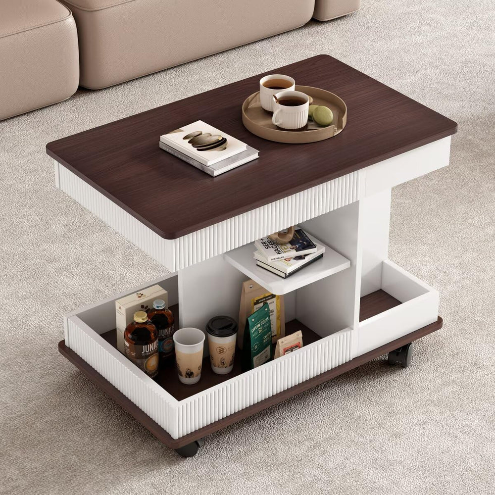 29.5" Adjustable End Table with Wheels, Modern Multifunctional Sofa Side...