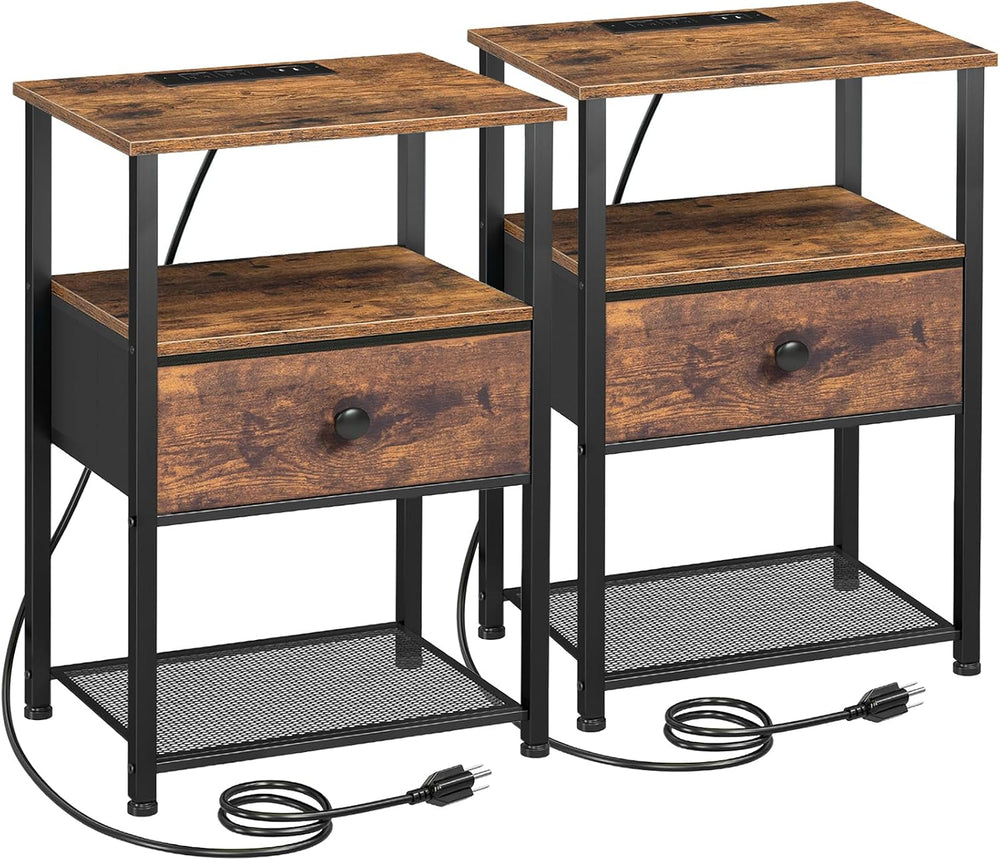 LOAKEKEL Nightstands Set of 2 with Charging Station, Side Tables Bedroom | Ni...