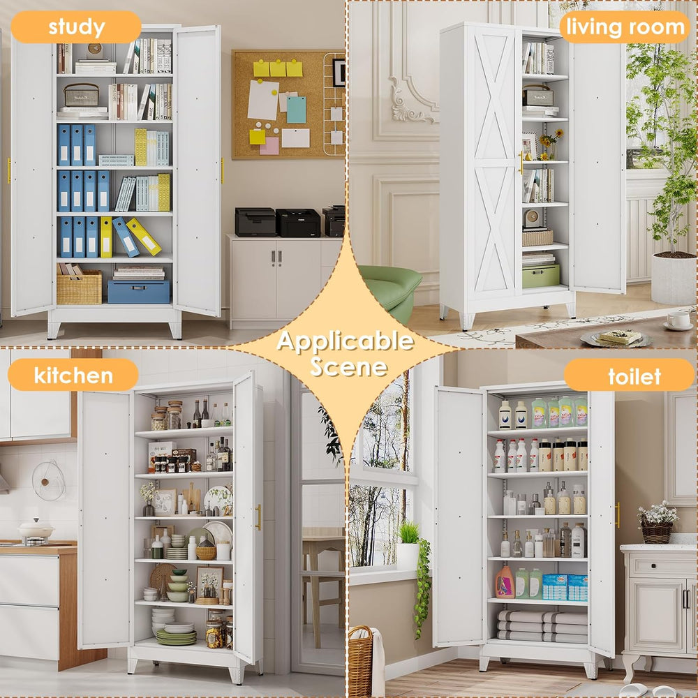 75.2" Tall Metal Kitchen Pantry Storage Cabinet, Freestanding Cupboard w...