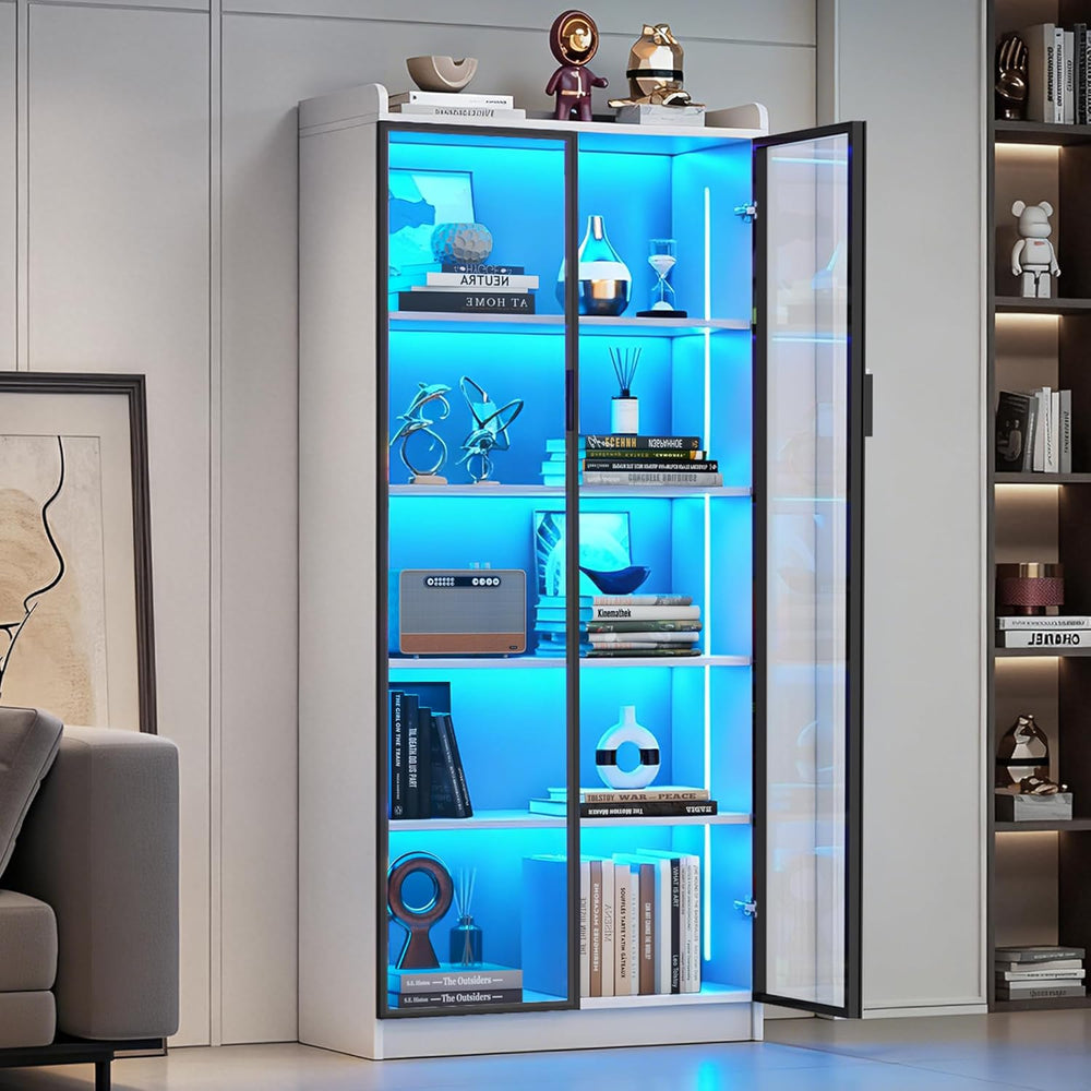 Dystler 65" Display Cabinet with Glass Doors, 5-Tier Curio Cabinet with ...