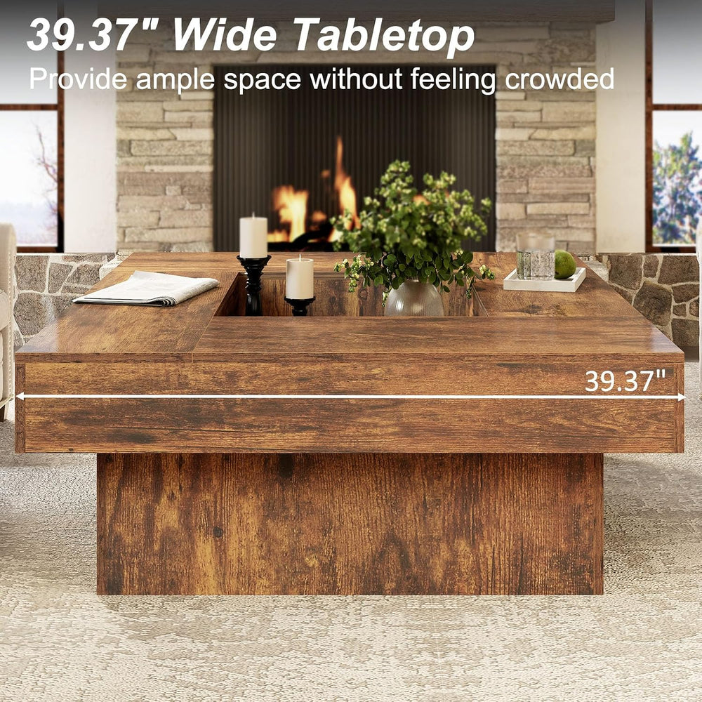 LVB 39"x39" Large Square Rustic Brown Wood Coffee Table for Living ...