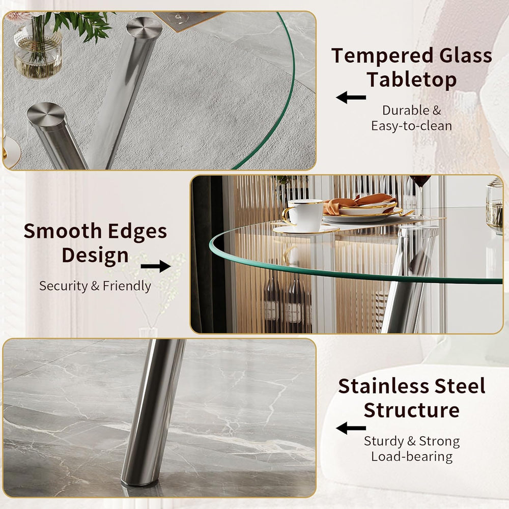 35" Round Dining Table for 4, Modern Round Glass Dining Table with Metal...