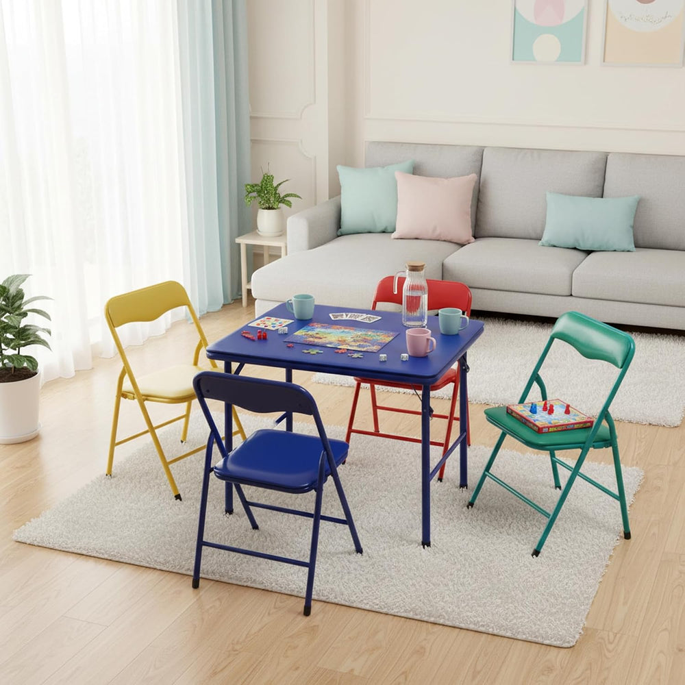 FurnitureR 5-Piece Folding Table and Chair Set, Compact Square Activity Table...