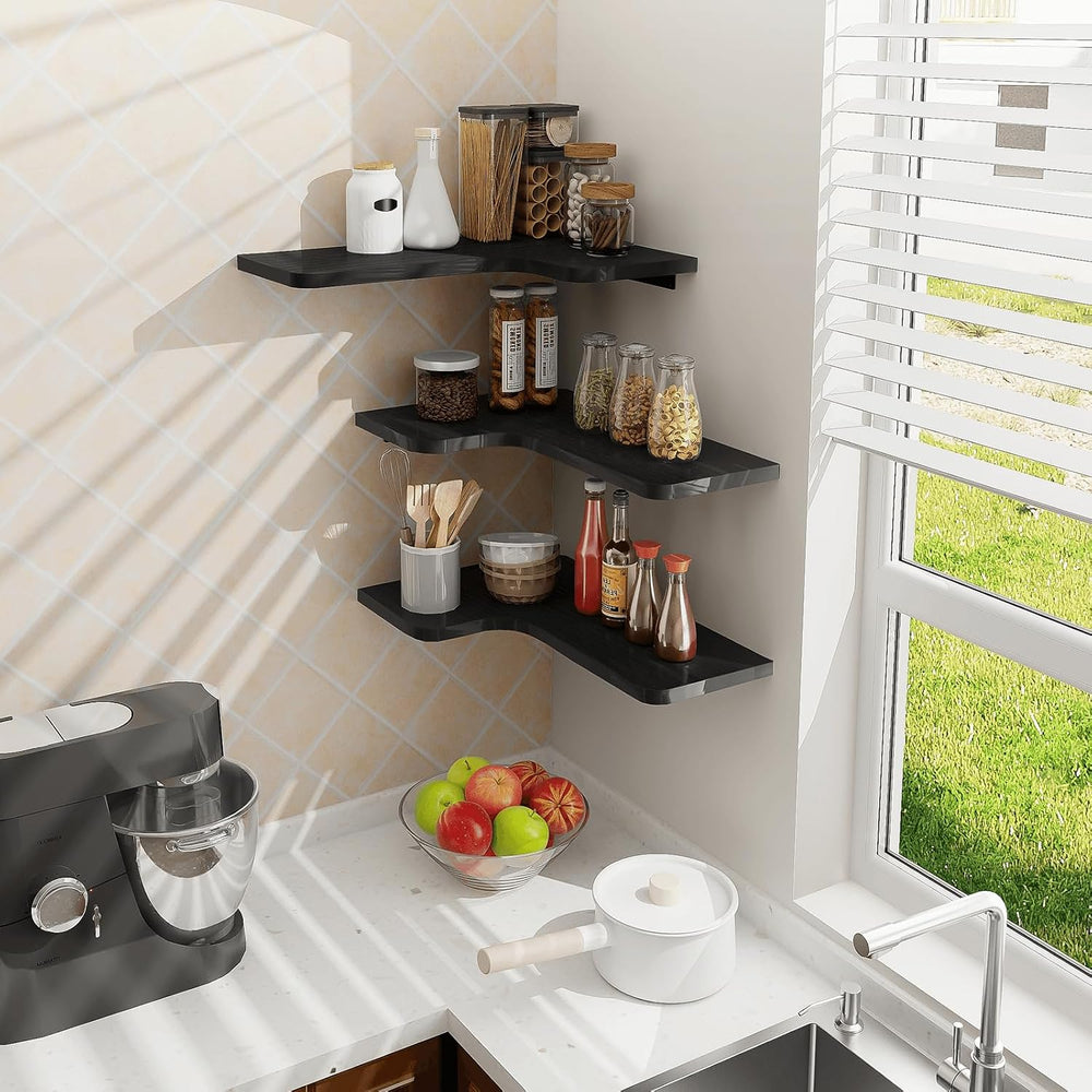 Homode Corner Shelves Wall Mounted, Set of 3 Floating Corner Shelves with Cor...