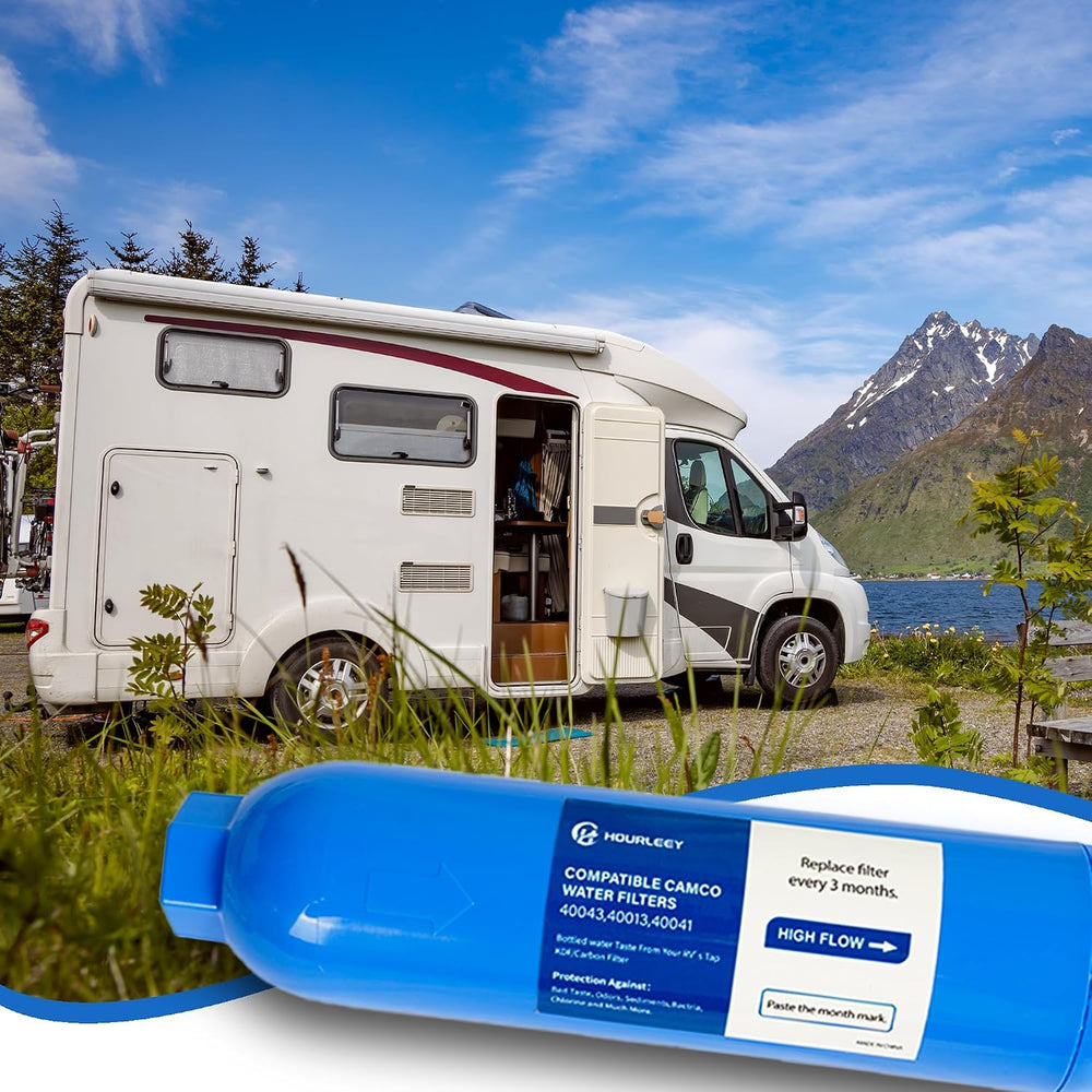 Hourleey 2 Pack RV Inline Water Filter with 2 Flexible Hose Protector, Reduce...