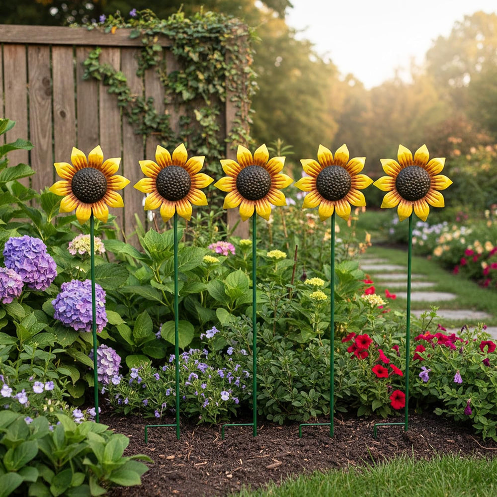Sunflowers Metal Yard Art Wind Spinners Outdoor Decoration Stakes