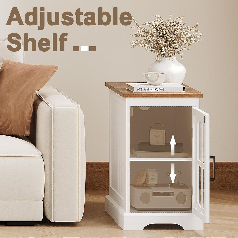 ChooChoo Farmhouse End Table Set of 2 with Charging Station, Nightstand with ...