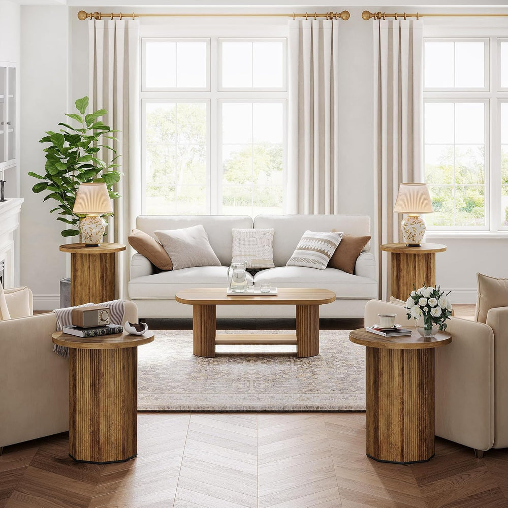 Tribesigns Round End Table, Farmhouse Fluted Side Table with Pedestal Base, W...