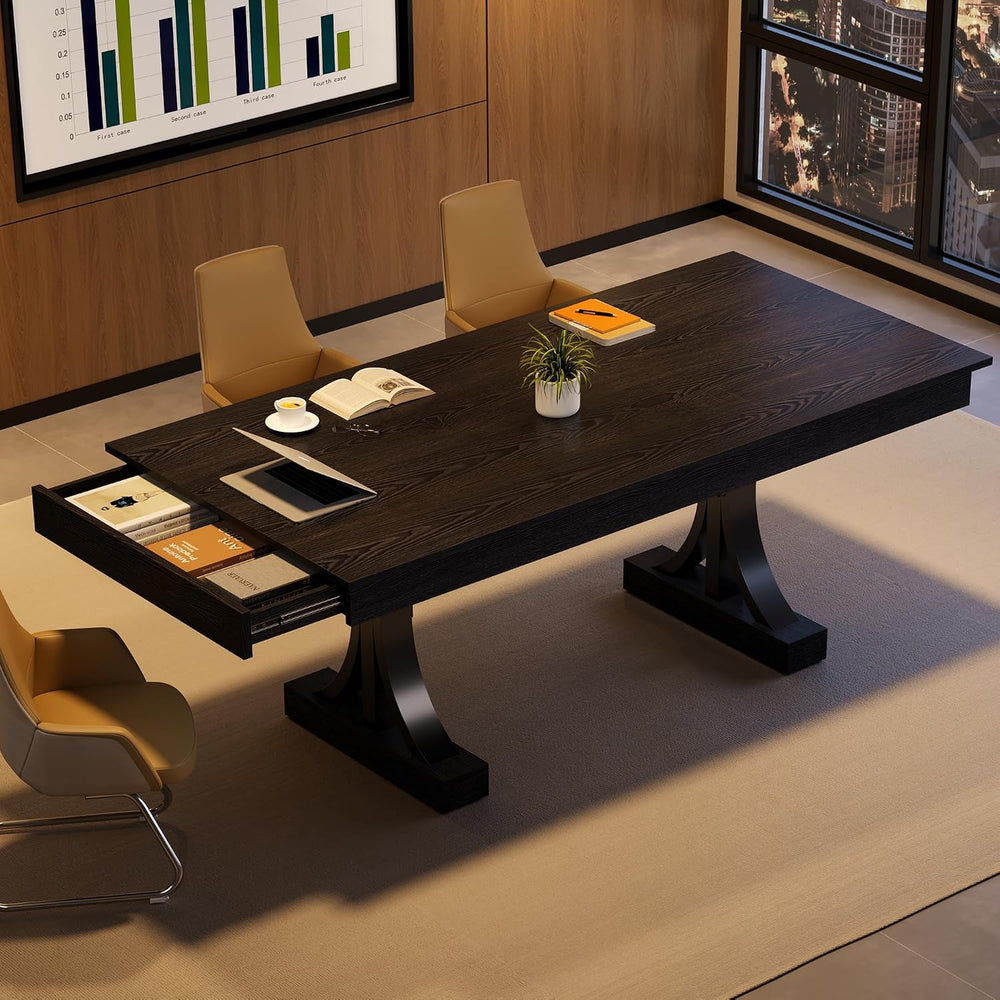 GarveeHome Dining Table for 6-8 with 2 Drawers,71-Inch Industrial Dining Tabl...