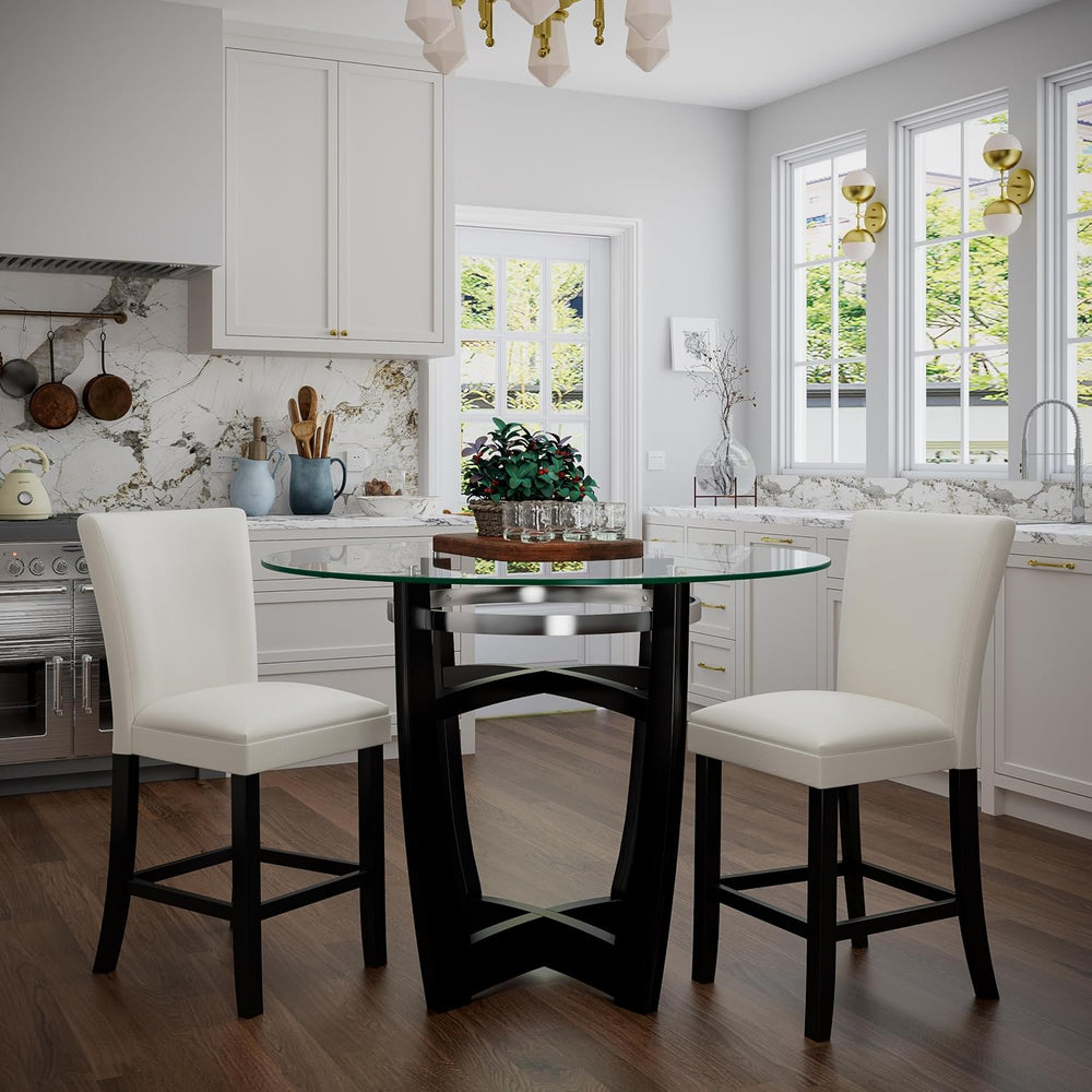 PADMA HOUSE Glass Pub Dining Set for 4, 45in Modern Round Wood Glass Counter ...