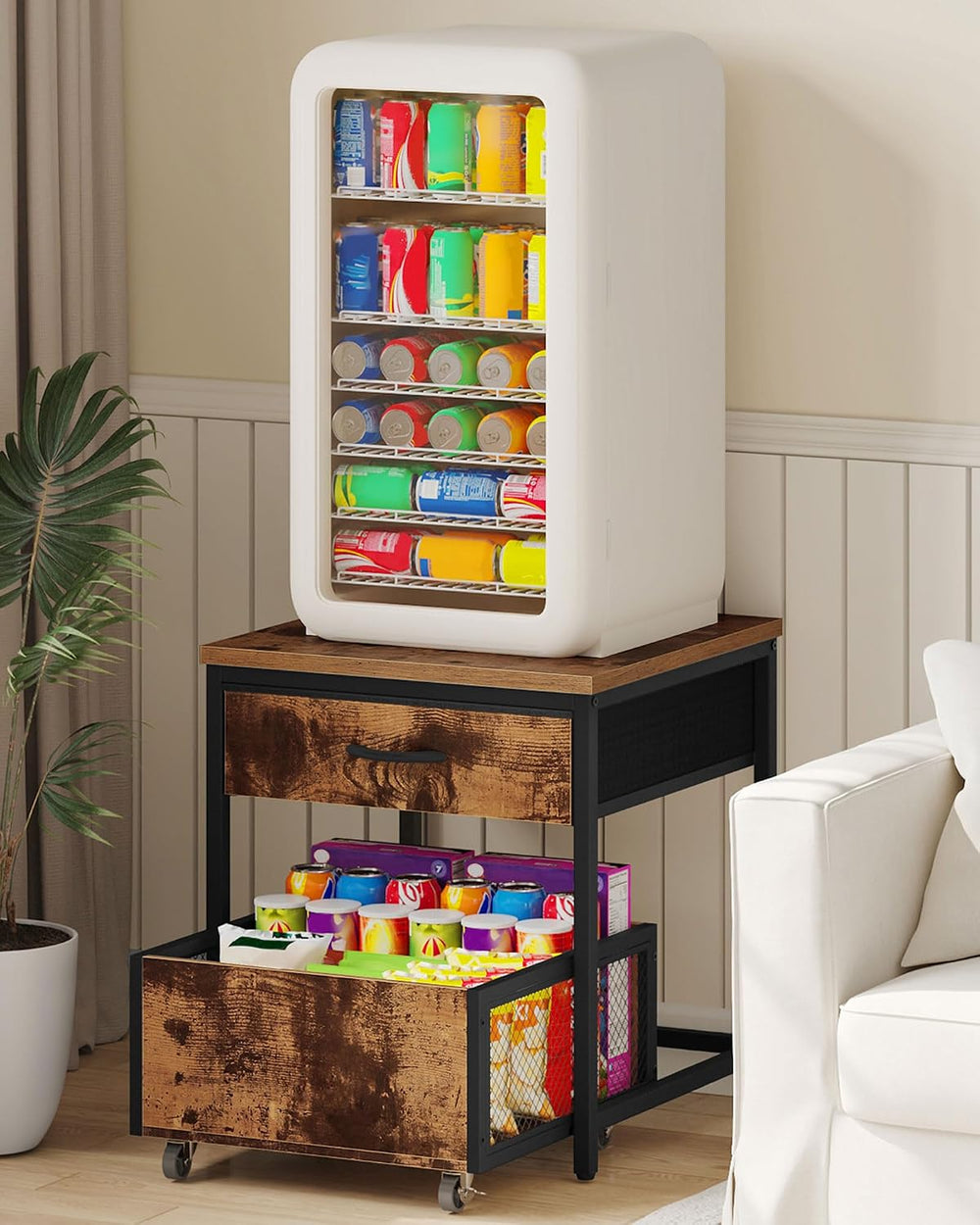 CHOEZON Narrow Side Table and Mini Fridge Stand with Storage, Skinny End Tabl...