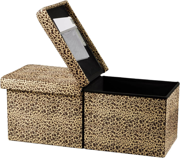 Bsketa Storage Ottoman Bench, 34" Folding Velvet Foot Rest,Leopard Print | Large Ottoman with Storage, Thicker Foam Padded Seat, Livingroom, Dorm, Bedroom, Easy to install, 86L,34 x 13 x 13in